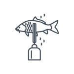 Home thin line icon fish processing, removing fish scales using electric fish scaler